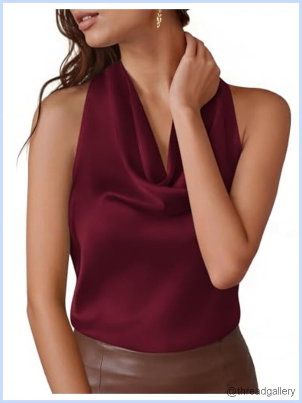 Satin Halter Top Sleeveless Cowl Neck Tie Back Dressy Casual - Picture 5 of 6